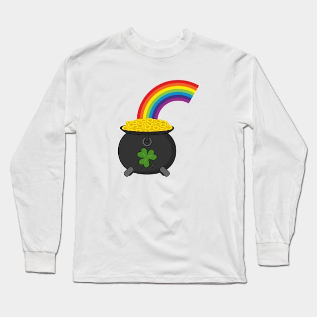 Pot of Gold Rainbow Cartoon Long Sleeve T-Shirt by BirdAtWork